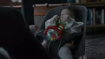 Magpie Movie Furniture and fashion: Daisy Ridley as Anette uses BabyBjörn Bouncer for her child