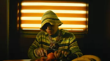 Marni Pale Yellow Striped Crochet Knit Hoodie worn by Luar La L in Luar La L x Dei V - Dame La Verde (Official Video)