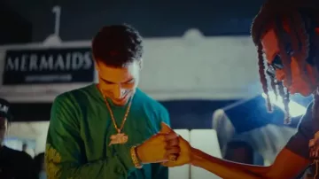 Chrome Hearts Green Triple Cross Long Sleeve Pocket T Shirt worn by Jay Critch in Jay Critch - Loopy (Official Video)