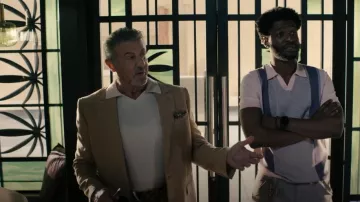Ralph Lauren Purple Label Hadley Hand-tailored Silk-linen Jacket In Classic Tan worn by Dwight 'The General' Manfredi (Sylvester Stallone) as seen in Tulsa King (S02E01)