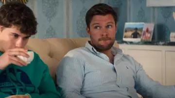 Ralph Lauren Oxford Stripe Shirt worn by Thomas Winbury (Jack Reynor) as seen in The Perfect Couple (S01E06)