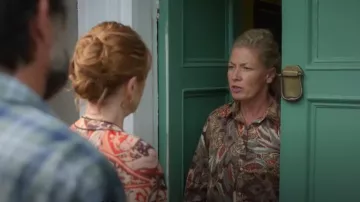 Ralph Lauren Polo Muted Peacock Feathers Cotton Poplin Art-To-Wear Shirt worn by Joanne Webster (Kate Ashfield) as seen in Moonflower Murders (S01E06)