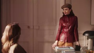 Get the looks of Emily in Paris Season 4: Emily Cooper (Lily Collins) wears Maroon Leather Jacket in episode 7