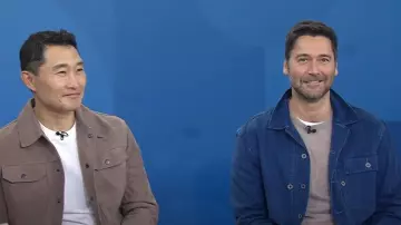 RALPH Ralph Lauren Indigo Herringbone Twill Overshirt worn by Ryan Eggold as seen in Today on September 21, 2024