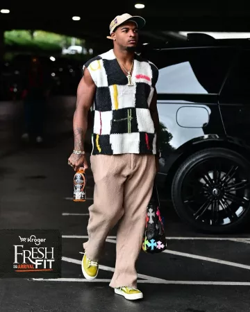 Gilet pull à carreaux ZEGNA x The Elder Statesman porté par Ja’Marr Chase sur le compte Instagram @bengals