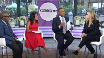 Chaqueta Veronica Beard Miller Dickey usada por Samantha Bee como se ve en Today el 25 de septiembre de 2024