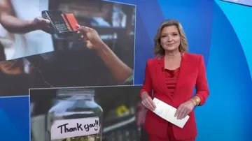 Camisole en soie Cinq à Sept Marta en rouge portée par Christine Romans, comme on le voit dans Today le 25 septembre 2024