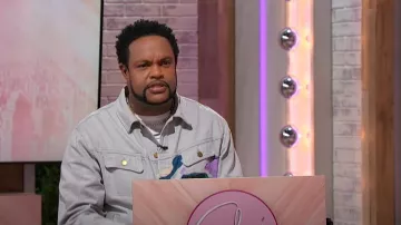 Kidsuper Face Embroidered Denim Jacket worn by Jawn Murray as seen in Sherri on September 25, 2024