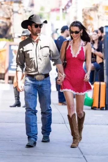 Kemo Sabe Grit Cognac Fox Suede Jenny worn by Bella Hadid in New York City on September 12, 2024