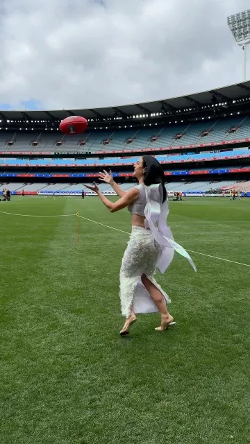 Maticevski Substance Sequined Crop Top worn by Katy Perry at McG Melbourne on September 26, 2024