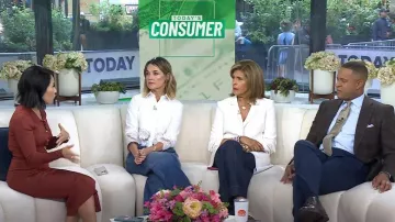 Vaqueros Ramy Brook Theodora High Rise Wide Leg usados por Savannah Guthrie como se ve en Today el 27 de septiembre de 2024