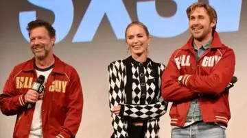 Ryan Gosling is wearing Red Bomber Jacket from the Fall Guy movie at SXSW World Premiere on March 2024
