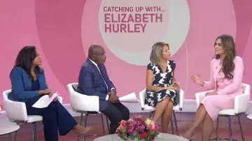 Monique Lhuillier Cropped Cashmere Tank in Pink worn by Elizabeth Hurley as seen in Today on October 2, 2024