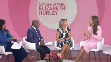 Monique Lhuillier Cropped Long Sleeve Cardigan in Pink worn by Elizabeth Hurley as seen in Today on  October 2, 2024