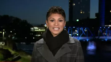 Diane von Furstenberg Gray Plaid Double Face Wool Wrap Coat worn by Jericka Duncan as seen in CBS Mornings on October 2, 2024