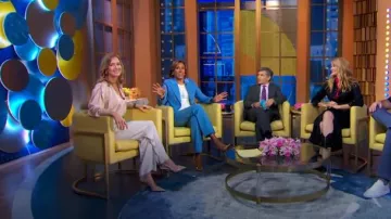 Prada Leather Padded Logo Slingback Pumps worn by Lara Spencer as seen in Good Morning America on September 30, 2024