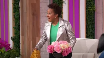 Iro Asheville Cropped Metallic Leather Jacket worn by Skye Wanda as seen in Sherri on September 30, 2024