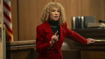 Wardrobe of Monsters: Leslie Abramson (Ari Graynor) wears Double Breasted Red Blazer jacket in season 1 of the Netflix TV Series