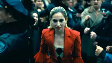 Outfits of Joker: Folie à Deux: Lady Gaga wears Red Blazer to portray Lee Quinzel in the movie