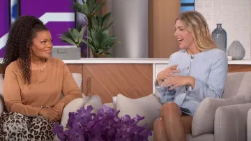 Reformation Trista Jacket in Blue worn by Amanda Kloots as seen in The Talk on October 3, 2024