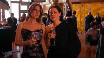 Carolina Herrera Floral Print Cowl Neck Midi Dress In Black Multi worn by Rebecca (Emily Arlook) as seen in Nobody Wants This (S01E10)