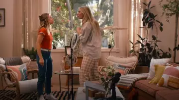 High Sport Kick Gingham Stretch-Cotton Knit Cropped Flared Pants worn by Morgan (Justine Lupe) as seen in Nobody Wants This (S01E10)