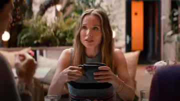 High Sport Annette Cropped Striped Jacquard-Knit Cotton-Blend Vest worn by Joanne (Kristen Bell) as seen in Nobody Wants This (S01E10)