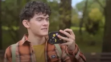 Superdry Miller Overshirt in Roderick Check Orange worn by Charlie Spring (Joe Locke) as seen in Heartstopper (S03E03)