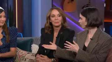 Double-breasted Checked Wool-blend Blazer worn by Lily Collins as seen in The Kelly Clarkson Show on September 30, 2024