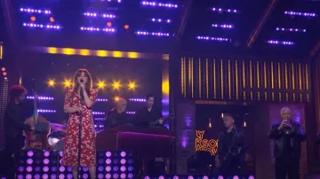 Vestido Rouje Gabin Cerisier Rouge usado por Kelly Clarkson como se ve en The Kelly Clarkson Show el 1 de octubre de 2024