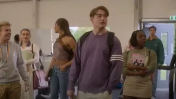 Adidas Neuclassics 3 Stripe Oversized Long Sleeve T-Shirt in Purple worn by Nick Nelson (Kit Connor) as seen in Heartstopper (S03E08)