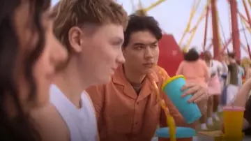 Abercrombie & Fitch Camp Collar Gauzy Button-Up Shirt in Orange worn by Tao Xu (William Gao) as seen in Heartstopper (S03E08)