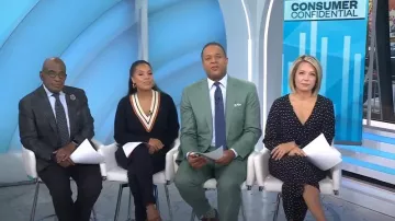 Mono corto Eliza J Faux Wrap usado por Dylan Dreyer como se ve en Today el 7 de octubre de 2024