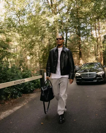 Bottega Veneta Black Leather Kimono Jacket worn by Virgil van Dijk on the Instagram account @virgilvandijk