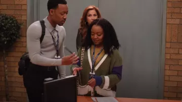 We The Free Chelsea Cardi In Green worn by Janine Teagues (Quinta Brunson) as seen in Abbott Elementary (S04E01)
