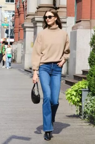 Prada Arque Leather Shoulder Bag worn by Karlie Kloss in New York City on September 19, 2024