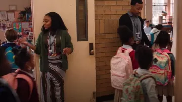 Asos Design Draped Midi Dress With Open Back In Multi Stripe worn by Janine Teagues (Quinta Brunson) as seen in Abbott Elementary (S04E01)