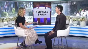 Maje Sequin Maxi Skirt in Beige worn by Savannah Guthrie as seen in Today on October 11, 2024