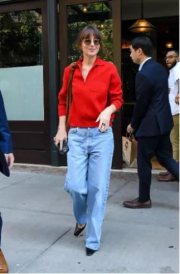 Khaite Colin Leather Slingback Flats worn by Dakota Johnson in New York City on September 9, 2024