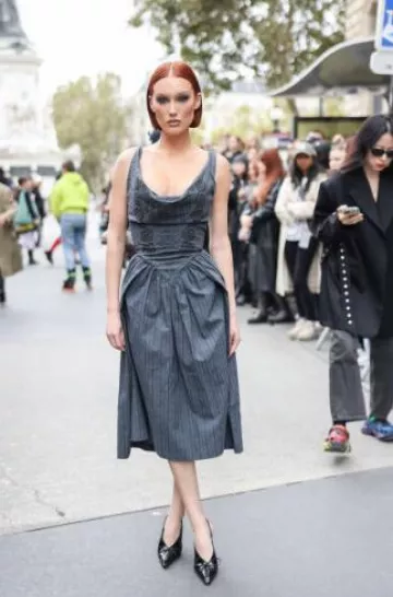 Vivienne Westwood Sunday Dress worn by Meredith Duxbury at Vivienne Westwood Show on September 28, 2024