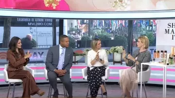 Pantalon en satin Veronica Beard Enrick porté par Kaylee Hartung comme on le voit dans Today le 14 octobre 2024