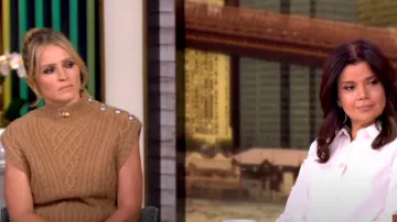 Zoe and Claire Mock Neck Sweater Vest worn by Sara Haines as seen in The View on  October 14, 2024