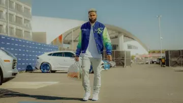 Louis Vuitton Light Indigo Crystal Embellished Flared Jeans worn by Odell Beckham Jr. on the Instagram account @obj
