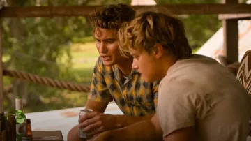 Outerknown BBQ Camp-Collar Printed Organic Cotton And Hemp-Blend Shirt Yellow worn by John B Routledge (Chase Stokes) as seen in Outer Banks (S04E02)