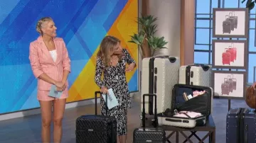 Cinq a Sept Piper Roll Tab Shorts in Rose / White worn by Amanda Kloots as seen in The Talk on October 9, 2024