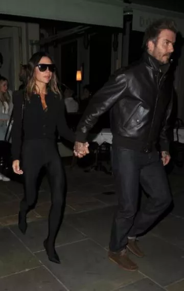 Balenciaga Heavy Spandex Pantaleggings W/ Attached Shoes worn by Victoria Beckham At Dorian in Notting Hill on October 2, 2024