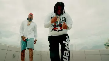 Supreme Black Big Satin Logo Sweatpants worn by Big Homiie G in Big Homiie G - Go Get Da Money ft. Skilla Baby, Moneybagg Yo