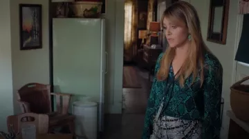 Kobi Halperin Green Snakeprint Blouse worn by Morgan Gillory (Kaitlin Olson) as seen in High Potential (S01E04)
