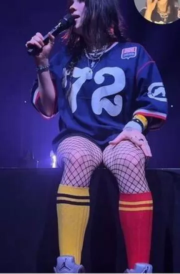 Bizala Red with Yellow Stripes Calf Length Cotton School Socks worn by Billie Eilish at Baltimore Concert on October 4, 2024