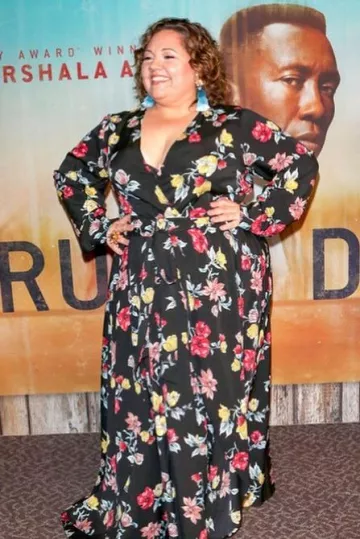 Emily Nelson wears Unique Vintage Faux Wrap Maxi Floral Print Black Dress for the world premiere of HBO's True Detective Season 3 in Los Angeles